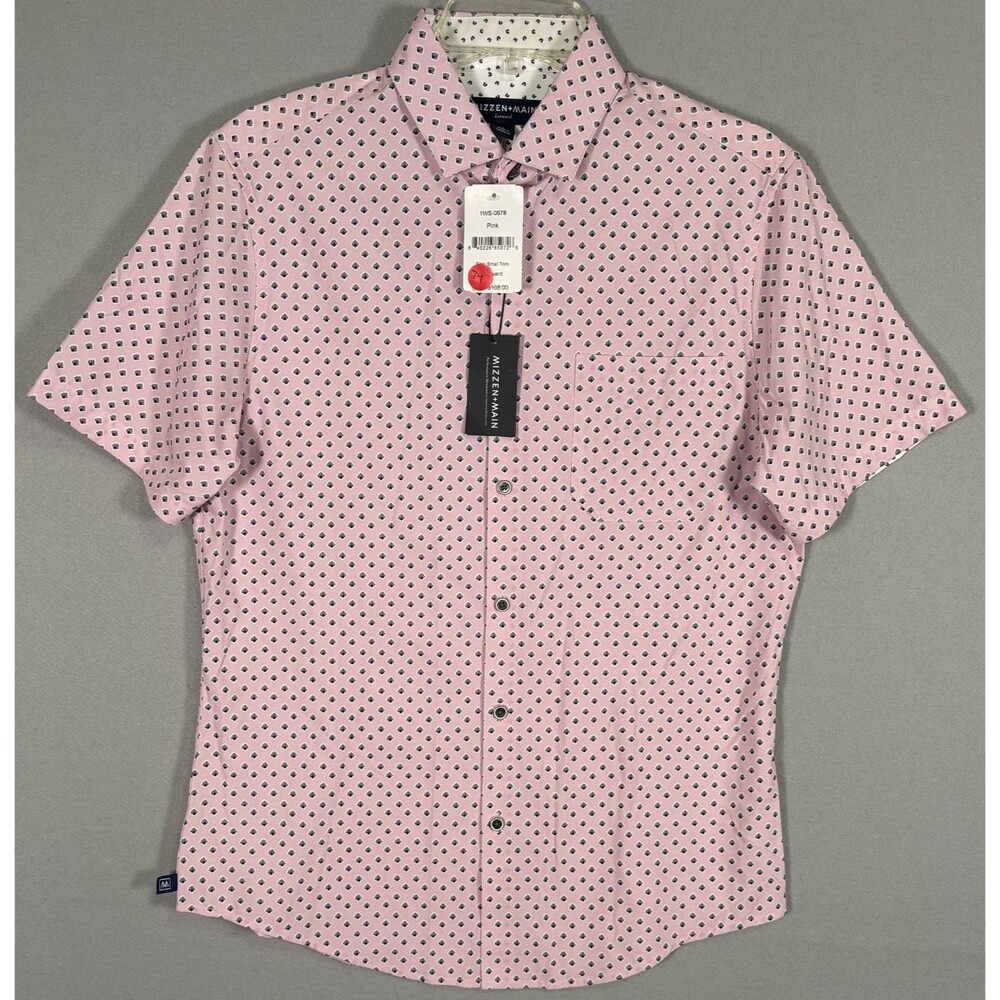 NWT MIZZEN + MAIN Leeward Shirt S Short Sleeve Floral Pink Hawaiian Stretch Trim